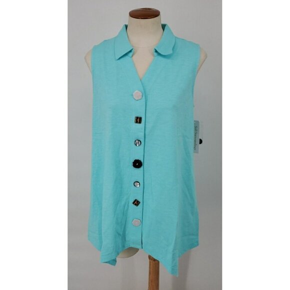 Soft Surroundings Med Danielle Turquoise Sleeveless Mismatch Button Tank NWT - Picture 2 of 14